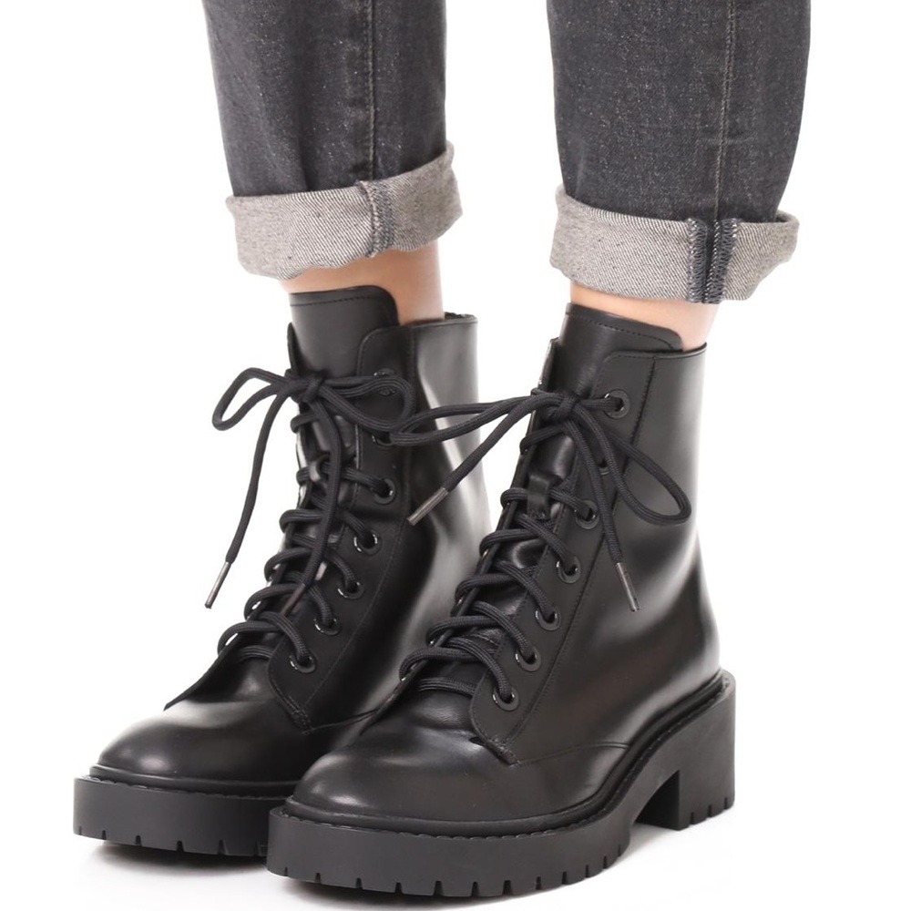 NIB KENZO Pike Lace Up Leather Combat Ankle Black Boots Booties